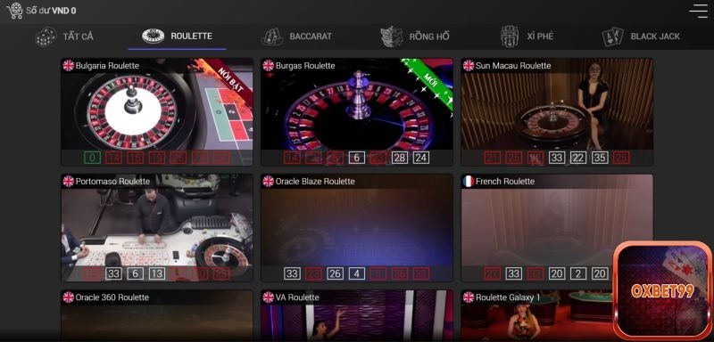 Oxbet casino online mang đến trò chơi Roulette hấp dẫn