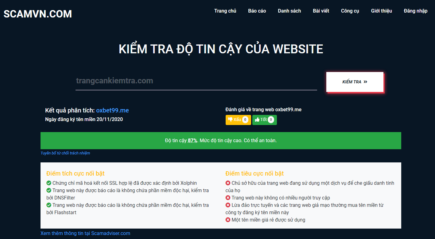 Cách nhận biết Oxbet99 lừa đảo bằng ScamVN.com