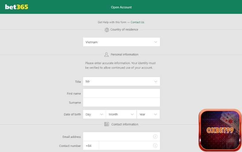 Đăng ký tài khoản thành viên siêu tốc tại Bet365
