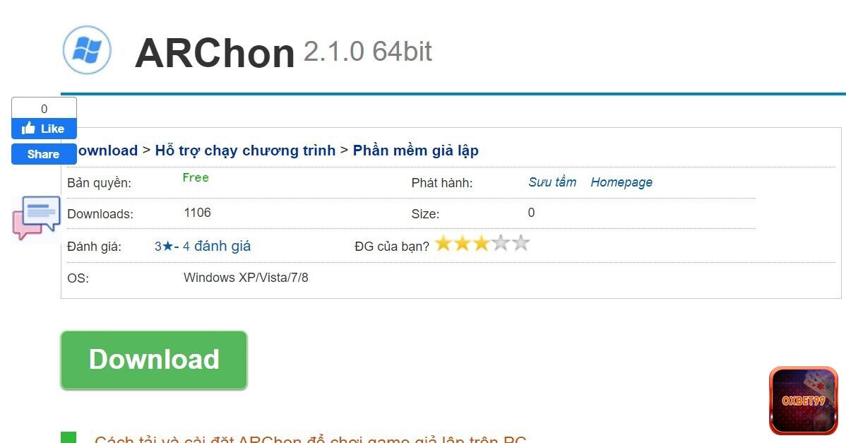 Cài app Oxbet trên Laptop / Máy tính / PC bằng ARChon giả lập Android