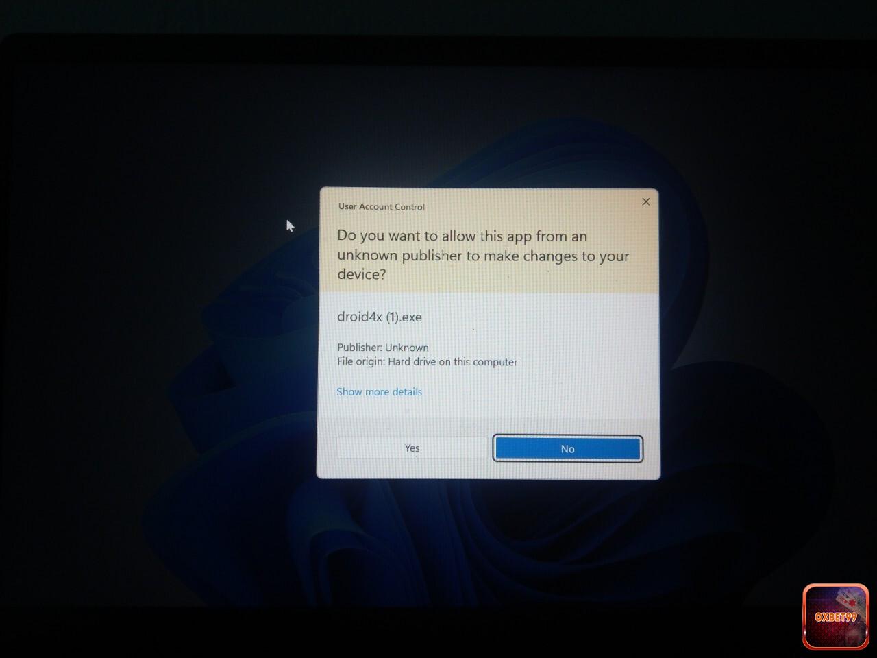 Để biết cách cài app Oxbet trên Laptop / Máy tính / PC bằng Droid4X giả lập Android, anh em nhấn vào “Yes” 
